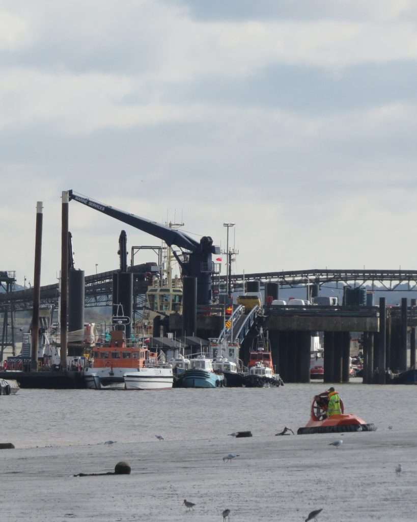Wharf infrastructure on banks of the Thames Estuary